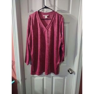 Roaman's Top Size L Fuchsia Velour Like "Looks Big" Long Sleeve